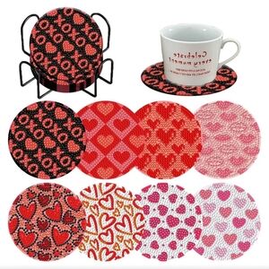Heart Pattern Coaster Set - Red and Pink
